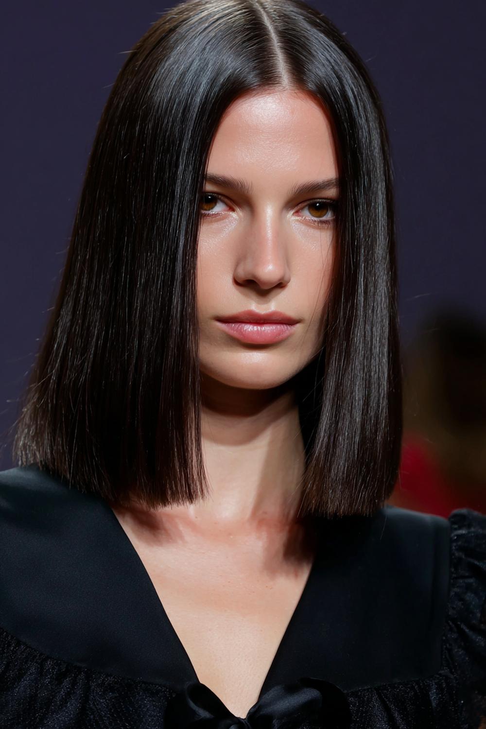 9. Beliebte Frisuren 2026: Blunt-Cut-Langhaar mit gerader Kante und Glanzschleier