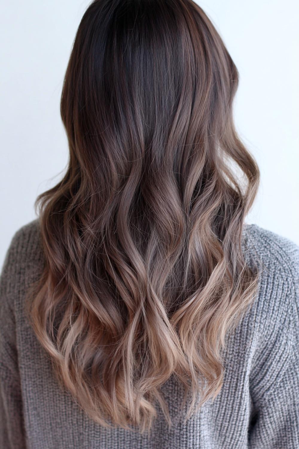 10. Braun Haar Inspiration 2026: Pilzbraunes Ombre mit kühlem Ansatz und sandigen Spitzen