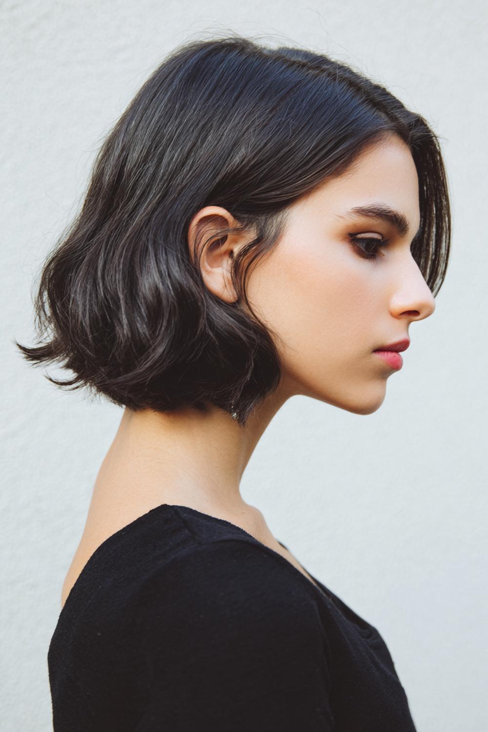20. Einfache Frisuren 2026: Sleek Bob-Look mit Seitenscheitel und nach innen geföhnten Spitzen