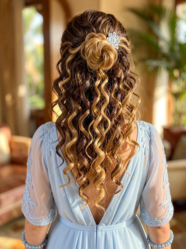 Festlicher Blumen Bun mit Locken