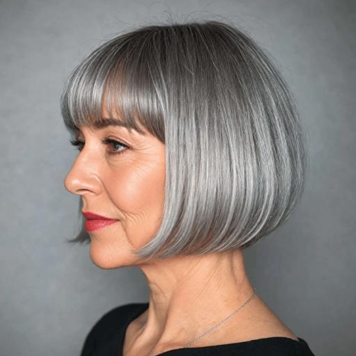 Grauer Bob mit Pony elegante Frisur