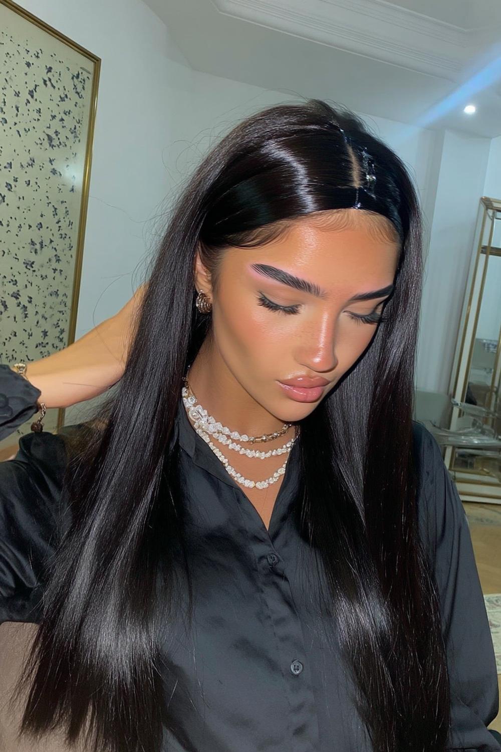 Eleganter Sleek-Look mit Haarschmuck