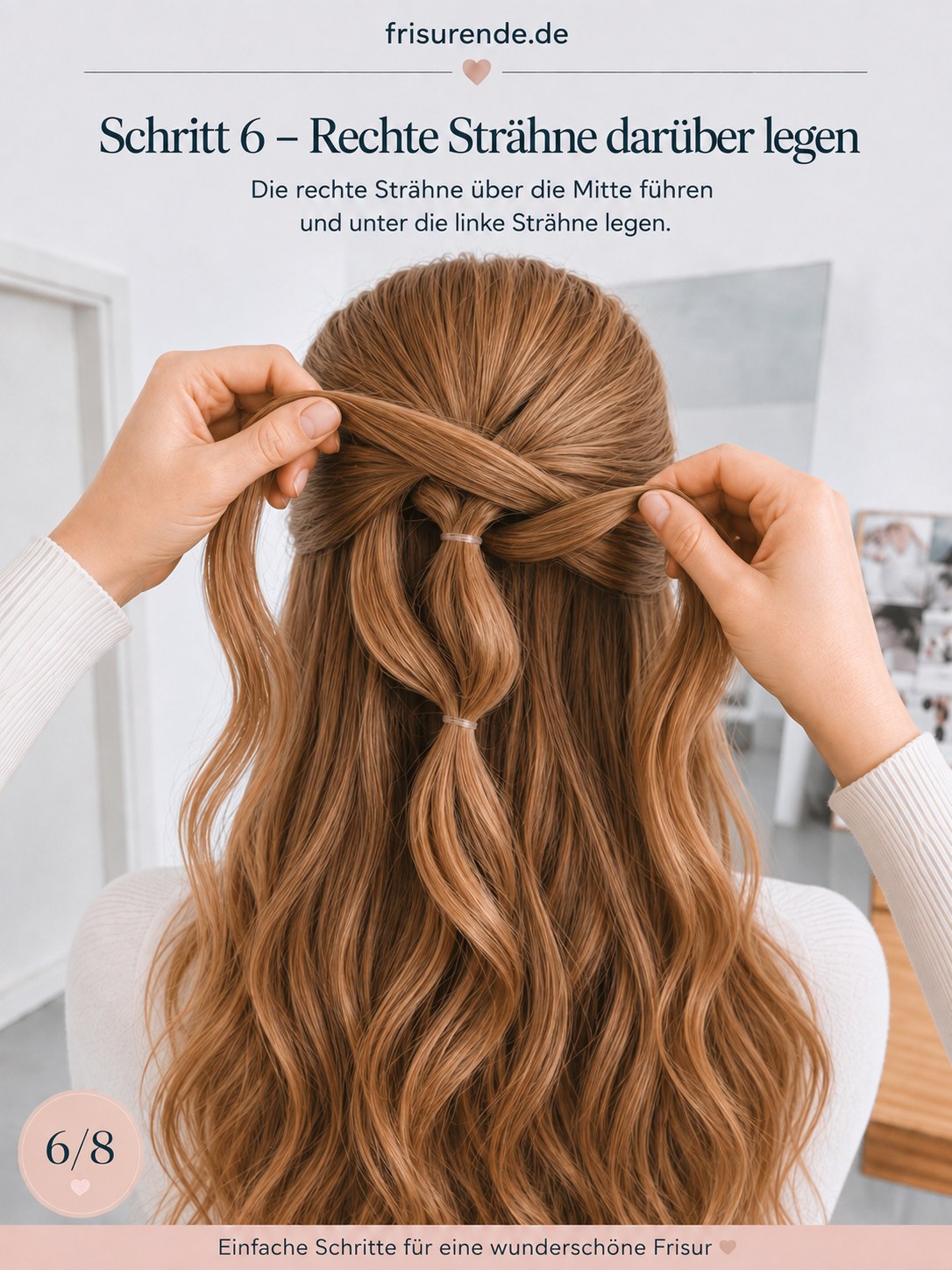 Rechte Strähne wird über die Mitte geführt und verschränkt sich mit dem Twist