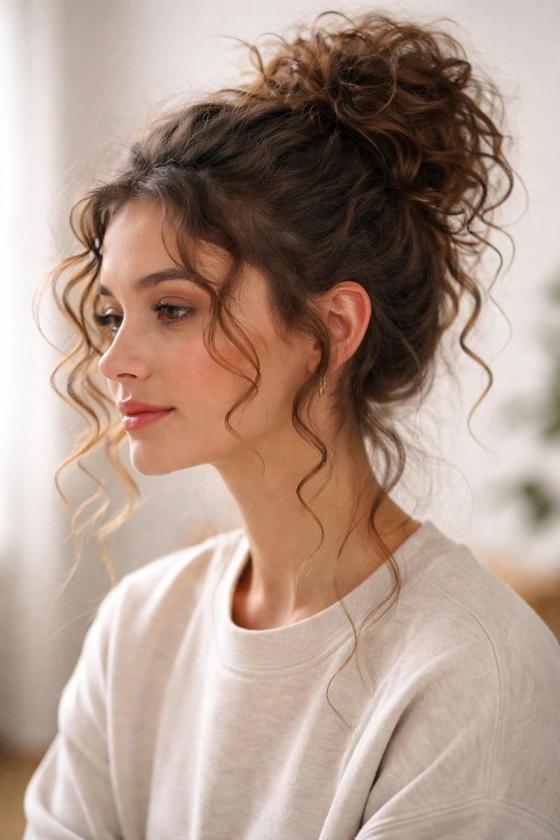 Messy bun mit locken und definierten Locken
