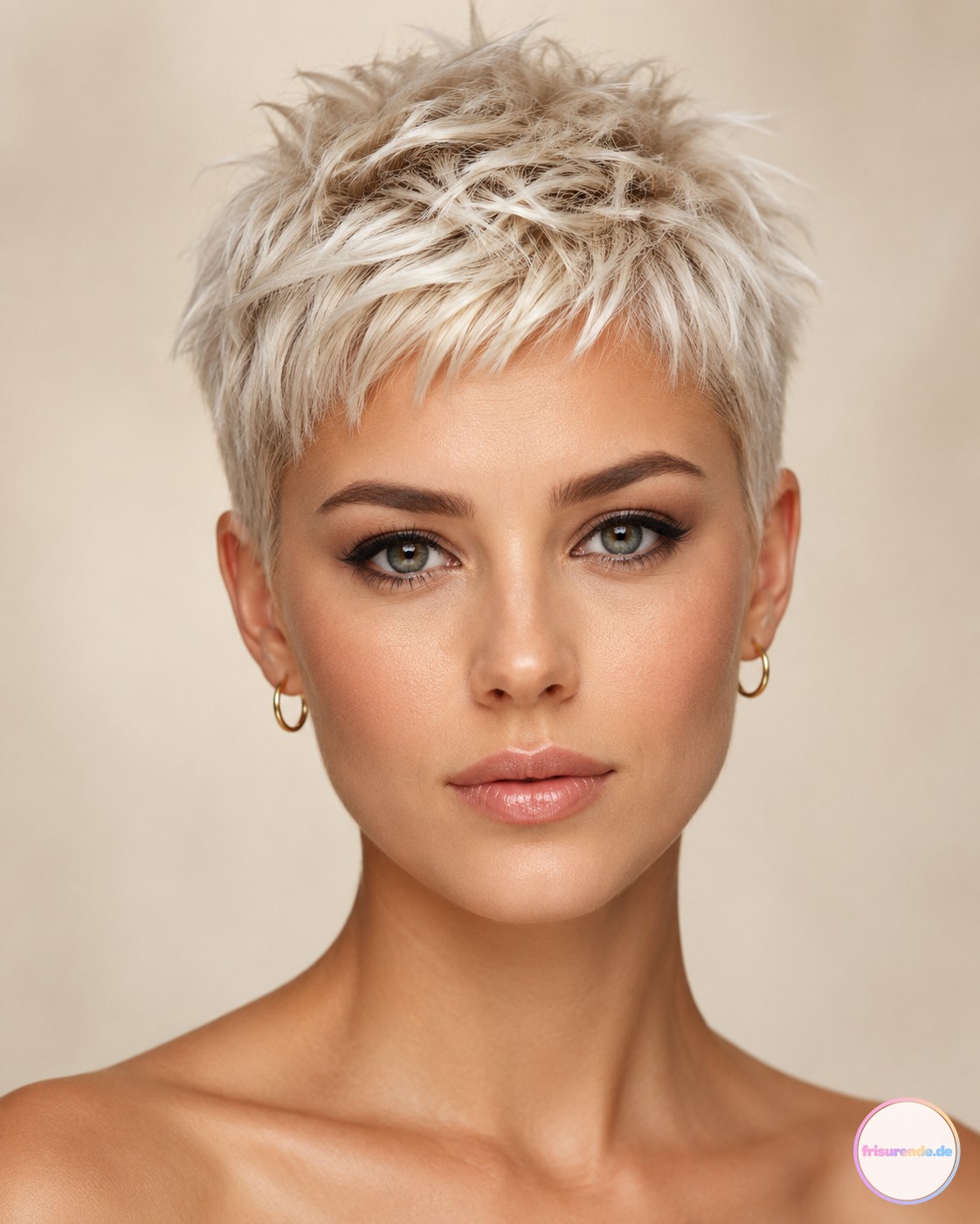 Platinblonder Razor-Cut Pixie mit zerzauster Textur für kurze Haare im jugendlichen Stil