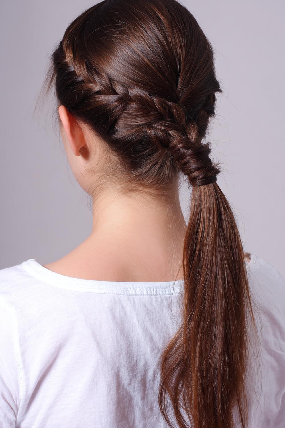13. Geflochtener Ponytail Frisur mit straffer Basis und lockerem Flechtende