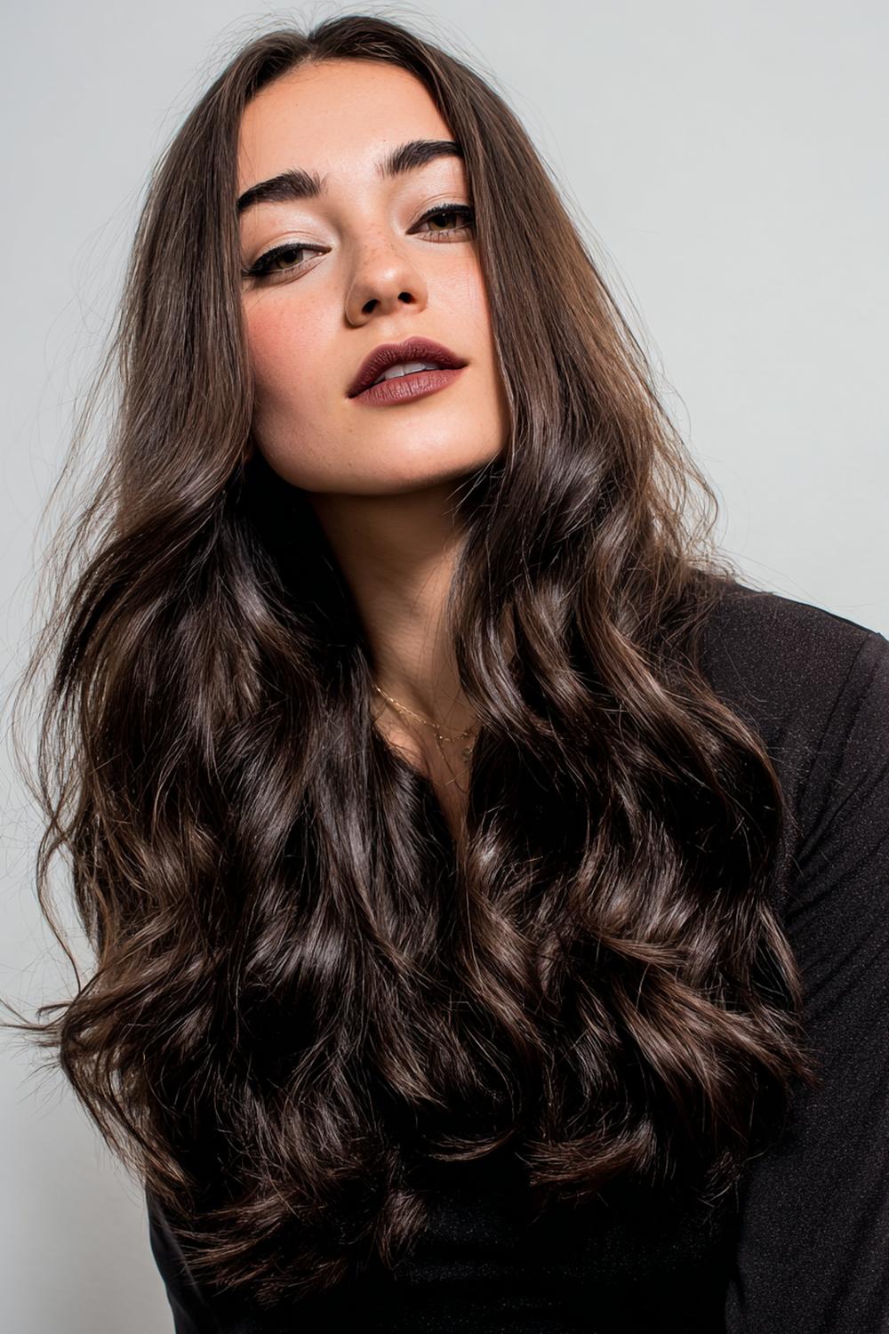 19. Trendige Haarideen 2026: Espresso-Gloss Haare mit Mirror-Shine
